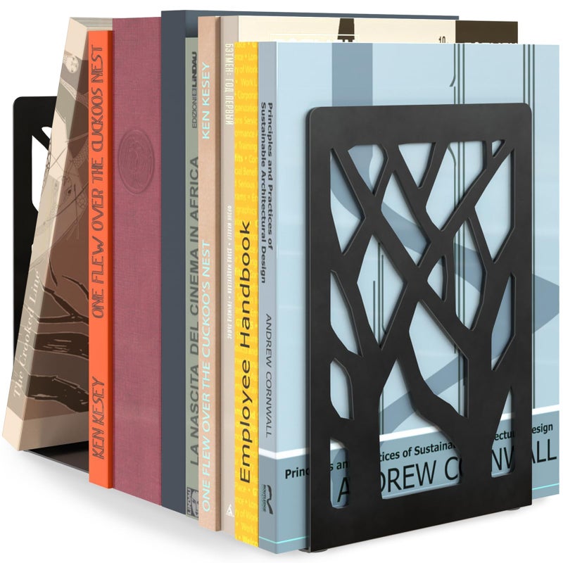 MaxGear Book Ends Tree Design Modern Bookends for Shelves, Non-Skid Bookend, Heavy Duty Metal Book Stopper for Books/DVDs, Decorative CD Holder & Video Game Organizer, 7 x 4.7 x 3.5â€, Black - Image 1