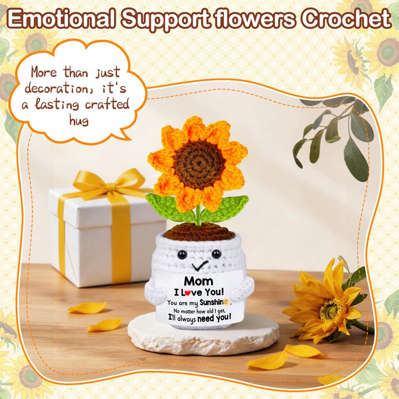 Qunland Easter Gifts for Mom from Daughter Son, Mothers Day Mom Gifts, Handmade Crochet Sunflower Pot Doll Birthday Gift for Moms Mommy Mother in Law Step Mama, Mother's Day I Love You Sweet Gift for Moms - Image 3