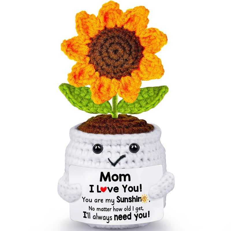 Qunland Easter Gifts for Mom from Daughter Son, Mothers Day Mom Gifts, Handmade Crochet Sunflower Pot Doll Birthday Gift for Moms Mommy Mother in Law Step Mama, Mother's Day I Love You Sweet Gift for Moms - Image 1
