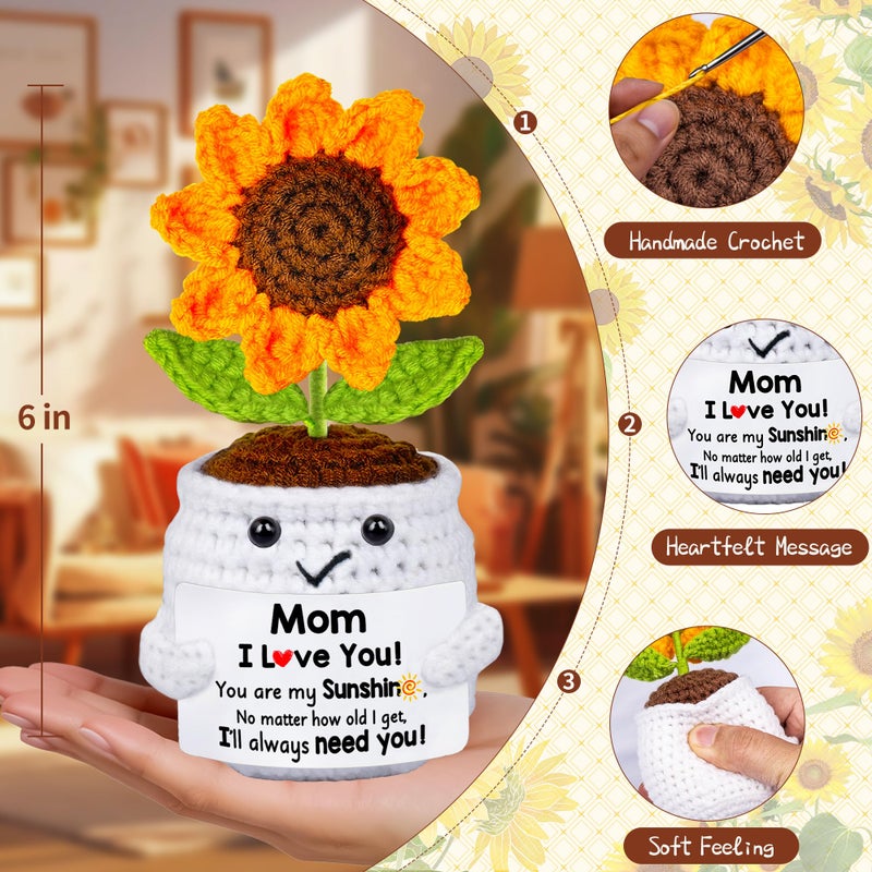 Qunland Easter Gifts for Mom from Daughter Son, Mothers Day Mom Gifts, Handmade Crochet Sunflower Pot Doll Birthday Gift for Moms Mommy Mother in Law Step Mama, Mother's Day I Love You Sweet Gift for Moms - Image 5