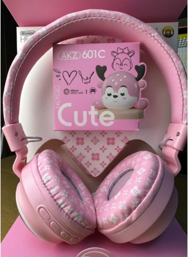 Cute Pink Wireless Headphones for Kids & Teens – Soft Floral Cushioned Over-Ear Bluetooth Headset, Adjustable Headband, Safe Volume, Foldable Design for Study, Travel & Gifting - Image 2