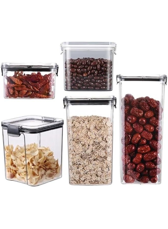 بيوينتي 5 مجموعة من حاويات الأغذية مع غطاء  علبة مربعة  منظم مطبخ ومخزن للحبوب والدقيق والسكر والأرز وغيرها من السلع الجافة  متين وموفر مساحة - Image 1