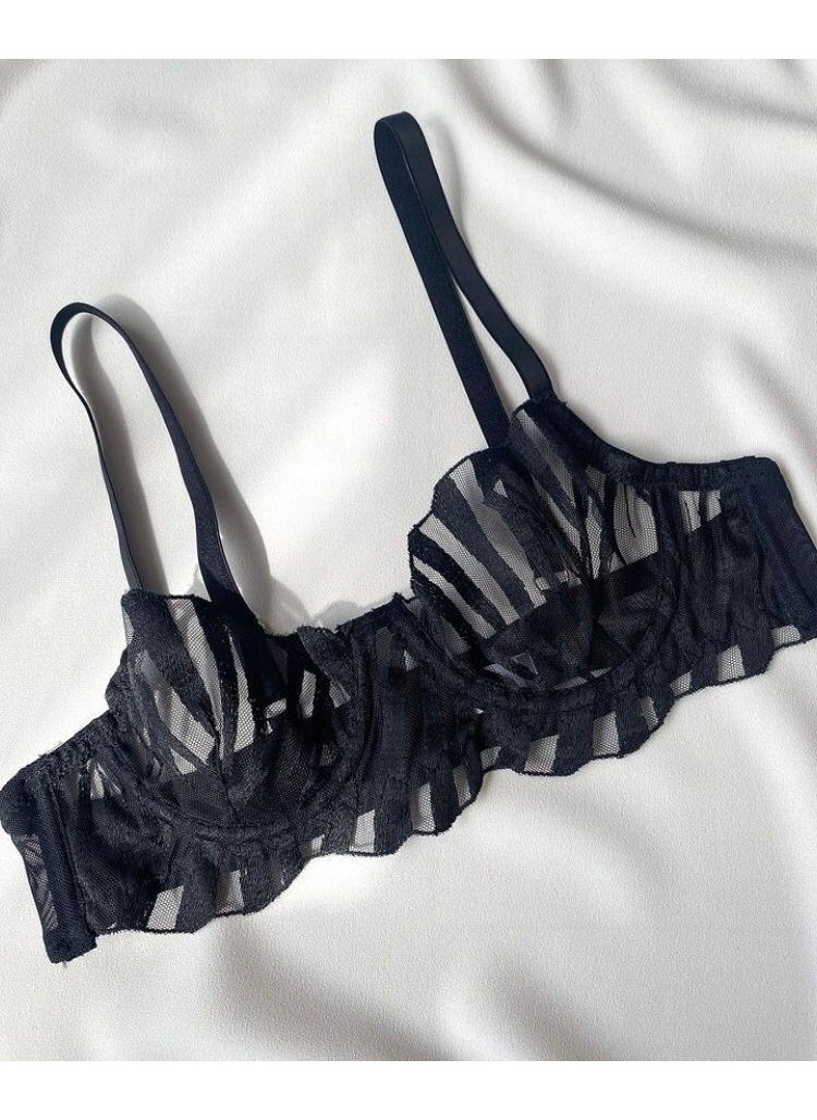 La Linaa Women's Zebra Patterned Thong Panty Bra Set  - Image 1