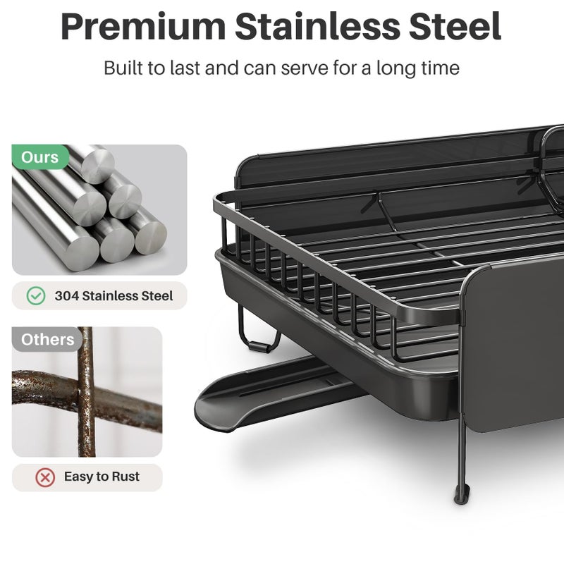 SNTD Large Dish Drying Rack - Expandable (19.3" to 29.4") Dish Rack for Kitchen Counter, Stainless Steel Dish Drainer with Utensil Holder, Pan Holder & Pot Lid Holder, Black - Image 5