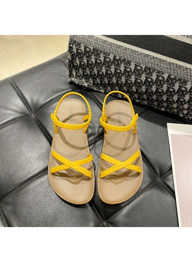 NIBEMINENT Comfortable Open-toed Women's Flat Sandals Korean Style Fashion Roman Beach Shoes Woven Cross Band Casual Sandals for Summer  - Image 1