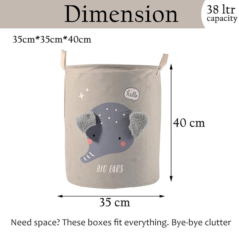 Kuber Industries Foldable 38 Ltr Washing Clothes BasketLaundry Bag with Handles Used Clothes Storage Bag Laundry Hamper for Dirty Clothes Toys GM17LGRY Big Ears Design White - Image 3