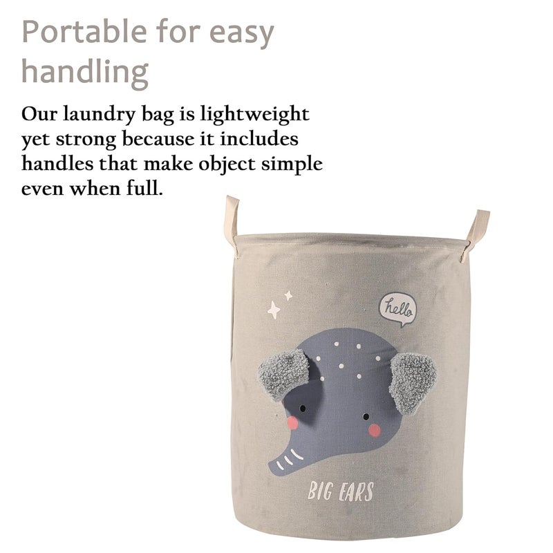Kuber Industries Foldable 38 Ltr Washing Clothes BasketLaundry Bag with Handles Used Clothes Storage Bag Laundry Hamper for Dirty Clothes Toys GM17LGRY Big Ears Design White - Image 5