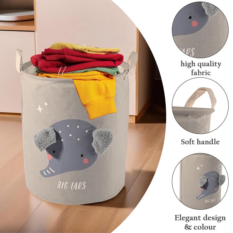 Kuber Industries Foldable 38 Ltr Washing Clothes BasketLaundry Bag with Handles Used Clothes Storage Bag Laundry Hamper for Dirty Clothes Toys GM17LGRY Big Ears Design White - Image 2