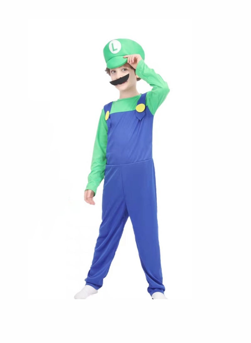 Plumber Costume For Kids M&L Super brothers Cosplay Boys Halloween Costumes Jumpsuit with Hat Mustache - Image 1