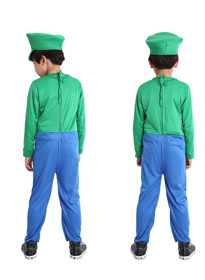 Plumber Costume For Kids M&L Super brothers Cosplay Boys Halloween Costumes Jumpsuit with Hat Mustache - Image 2