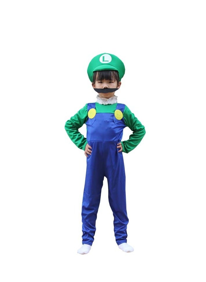 Plumber Costume For Kids M&L Super brothers Cosplay Boys Halloween Costumes Jumpsuit with Hat Mustache - Image 3