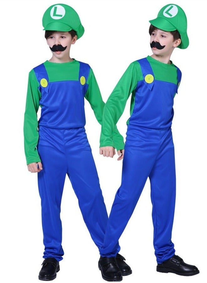Plumber Costume For Kids M&L Super brothers Cosplay Boys Halloween Costumes Jumpsuit with Hat Mustache - Image 4