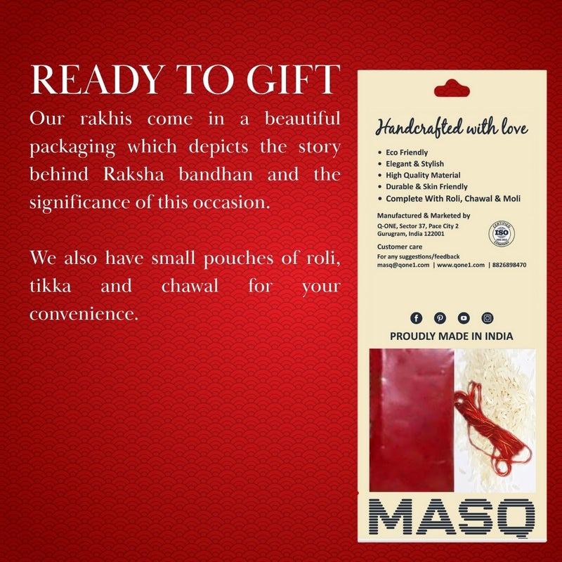 MASQ by Q-One FRINGE Designer Rakhi Set with Roli Chawal & Moli for Men (Pack of 1) | Embroidered Handcrafted Raksha Bandhan Bracelet for Brother - Image 4