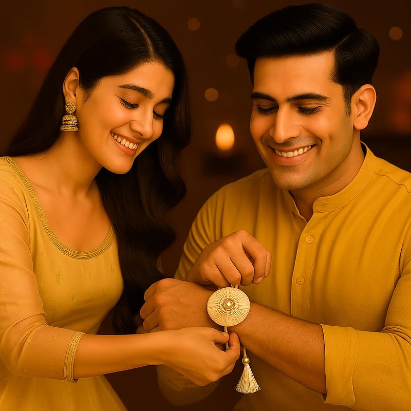 MASQ by Q-One FRINGE Designer Rakhi Set with Roli Chawal & Moli for Men (Pack of 1) | Embroidered Handcrafted Raksha Bandhan Bracelet for Brother - Image 2