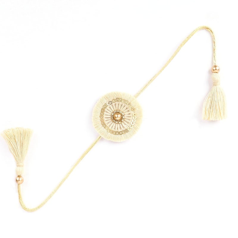MASQ by Q-One FRINGE Designer Rakhi Set with Roli Chawal & Moli for Men (Pack of 1) | Embroidered Handcrafted Raksha Bandhan Bracelet for Brother - Image 1