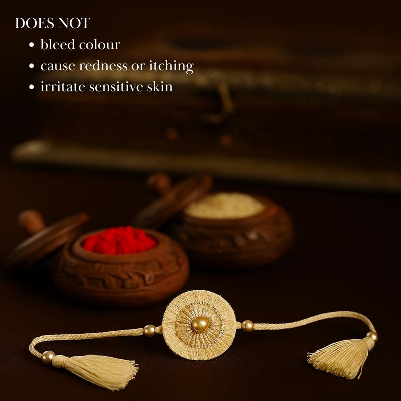 MASQ by Q-One FRINGE Designer Rakhi Set with Roli Chawal & Moli for Men (Pack of 1) | Embroidered Handcrafted Raksha Bandhan Bracelet for Brother - Image 3