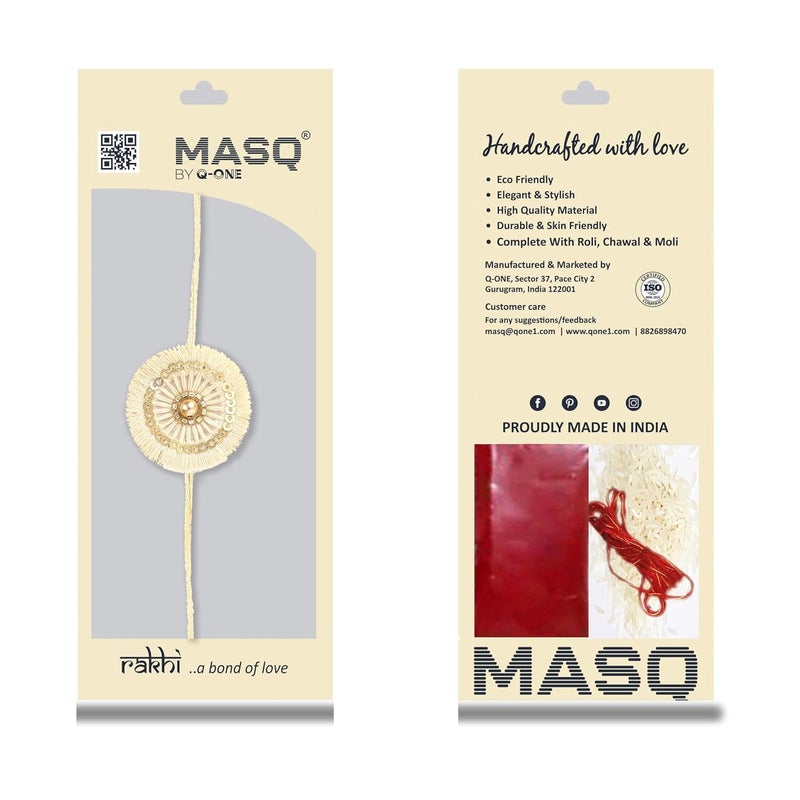 MASQ by Q-One FRINGE Designer Rakhi Set with Roli Chawal & Moli for Men (Pack of 1) | Embroidered Handcrafted Raksha Bandhan Bracelet for Brother - Image 5