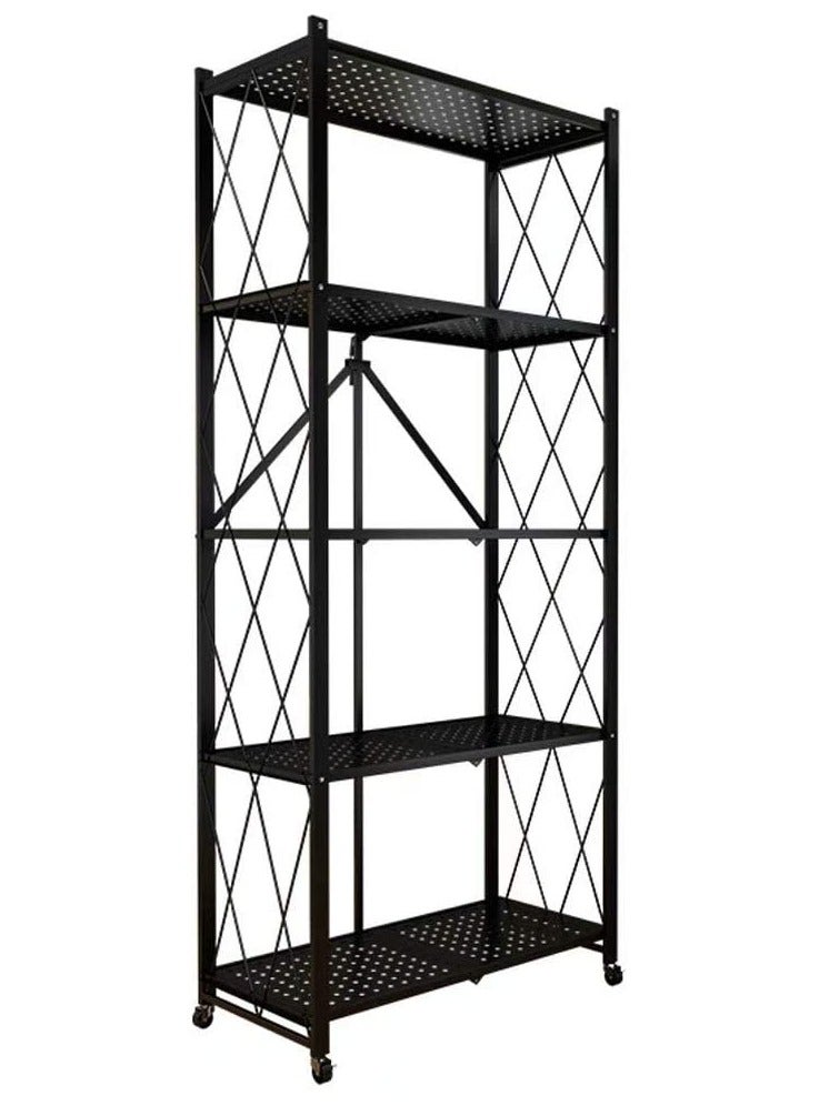 DubaiGallery 5 Layer Shelf Foldable Storage Shelving Unit with Wheels, Metal Storage Rack Display Rack for Garage Kitchen Pantry Closet Laundry, 5 Layer shelf