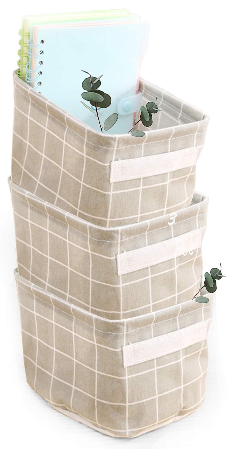 AARAINBOW 3 Packs Storage Basket Bins Canvas Mini Storage Cubes Storage Basket for Makeup, Toys Liners, Books Storage Baskets with Handles for Shelves & Desks(3 Gray) - Image 1