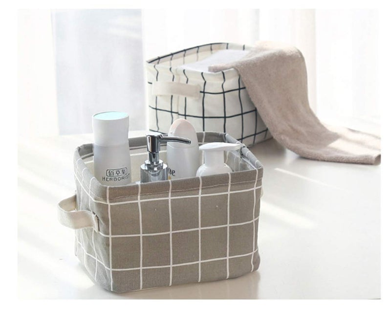 AARAINBOW 3 Packs Storage Basket Bins Canvas Mini Storage Cubes Storage Basket for Makeup, Toys Liners, Books Storage Baskets with Handles for Shelves & Desks(3 Gray) - Image 3