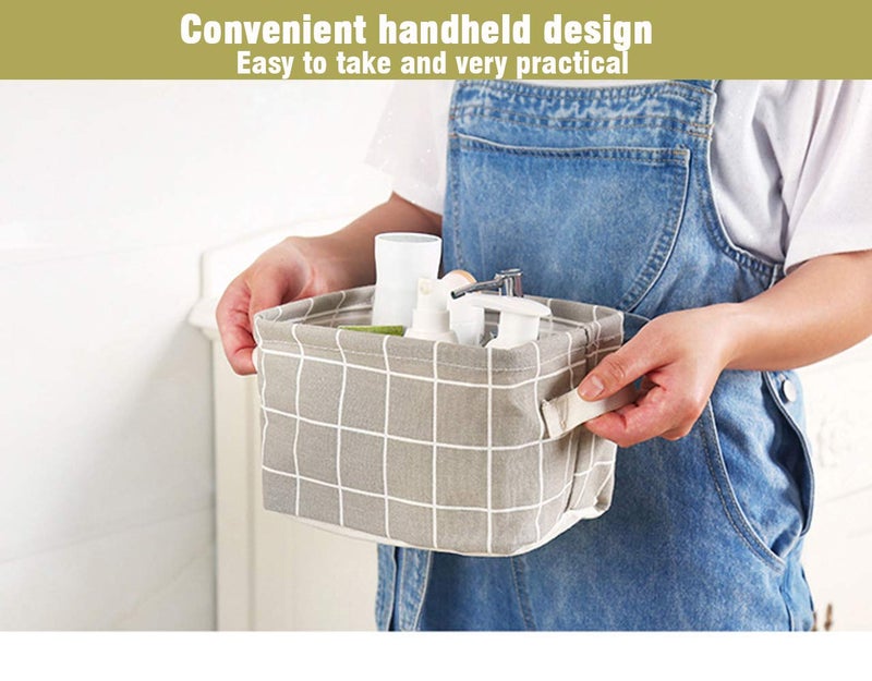 AARAINBOW 3 Packs Storage Basket Bins Canvas Mini Storage Cubes Storage Basket for Makeup, Toys Liners, Books Storage Baskets with Handles for Shelves & Desks(3 Gray) - Image 5