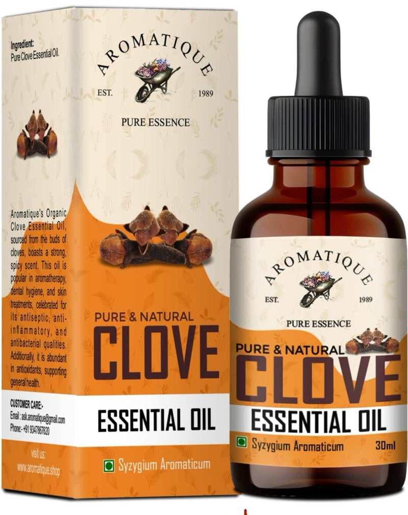 Aromatique Pure Clove Essential Oil (Syzygium Aromaticum) – 100% Natural & Therapeutic Grade | For Aromatherapy, Diffuser, Oral Care, Skin & Hair Wellness – 30ml Amber Glass Bottle - Image 1