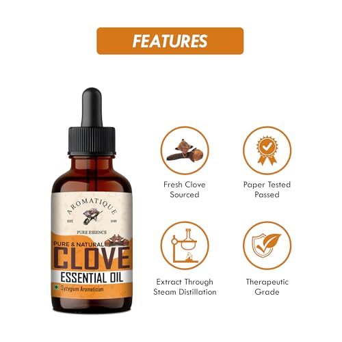 Aromatique Pure Clove Essential Oil (Syzygium Aromaticum) – 100% Natural & Therapeutic Grade | For Aromatherapy, Diffuser, Oral Care, Skin & Hair Wellness – 30ml Amber Glass Bottle - Image 4