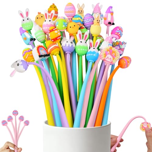 Zhirlyn 30 Pcs Easter Pens Bulk Cute Fun Pens Stress Relief Bobblehead Pen, Assorted Kawaii Gel Ink Pen for Easter Day (Easter) - Image 1