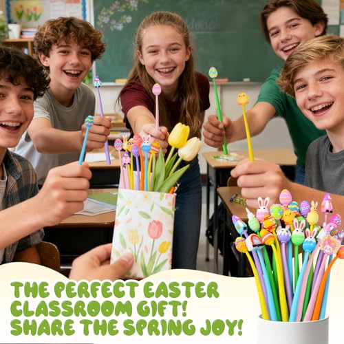 Zhirlyn 30 Pcs Easter Pens Bulk Cute Fun Pens Stress Relief Bobblehead Pen, Assorted Kawaii Gel Ink Pen for Easter Day (Easter) - Image 4