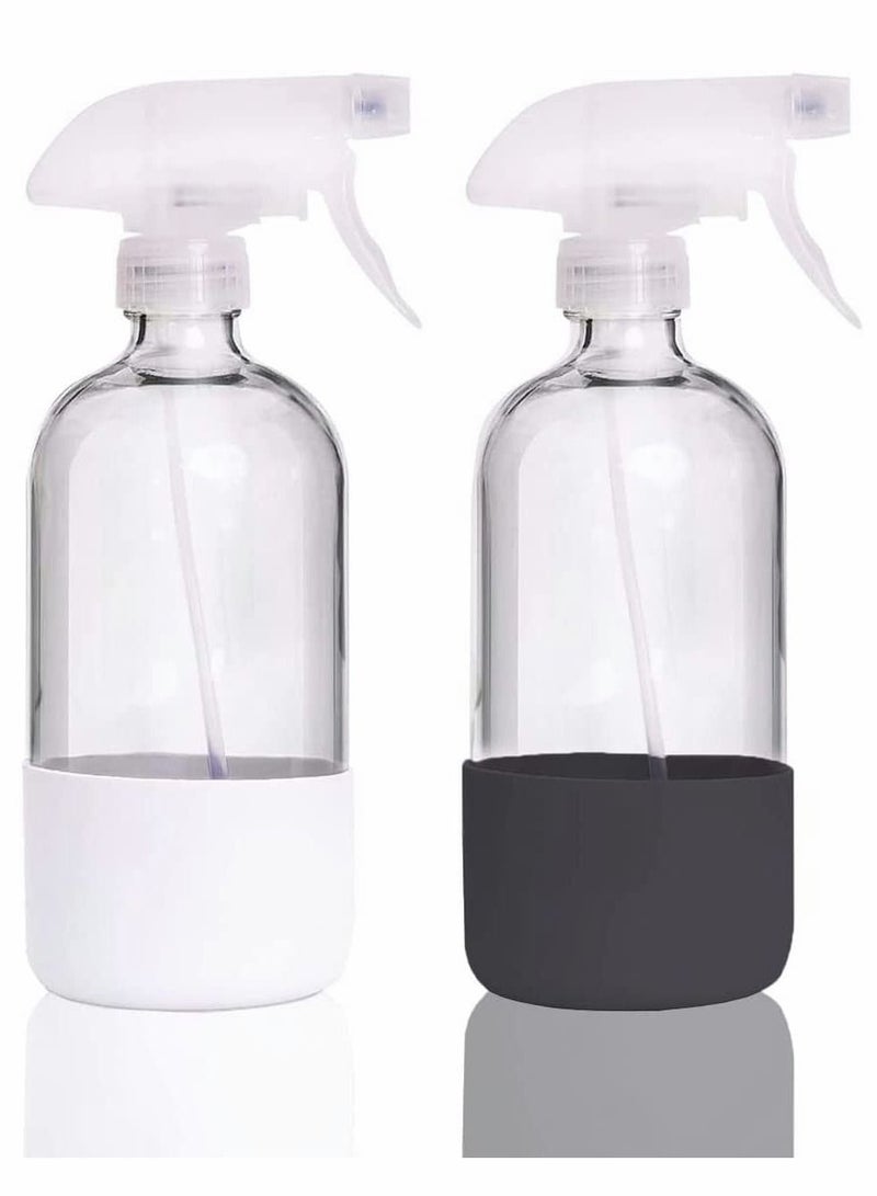 SYOSI Empty Clear Glass Spray Bottles with Silicone Sleeve Protection - Refillable 16 oz Containers for Cleaning Solutions, Essential Oils, Misting Plants - Quality Sprayer - 2 Pack - Image 1