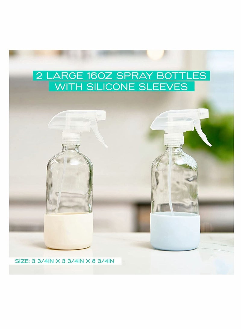 SYOSI Empty Clear Glass Spray Bottles with Silicone Sleeve Protection - Refillable 16 oz Containers for Cleaning Solutions, Essential Oils, Misting Plants - Quality Sprayer - 2 Pack - Image 3