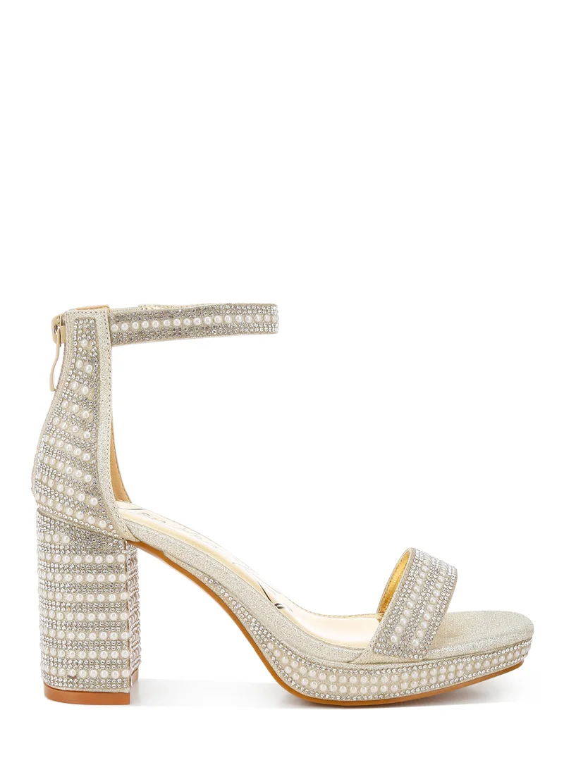 London Rag Rhinestones And Pearl Embellished Sandals in Gold