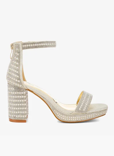 London Rag Rhinestones And Pearl Embellished Sandals in Light Gold