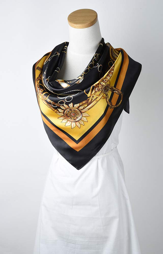 corciova Large Square Satin Silk Lightweight Scarf Hair Wrap Women Black Chain Headband Sleeping at Night Fashion Headscarf - Image 3