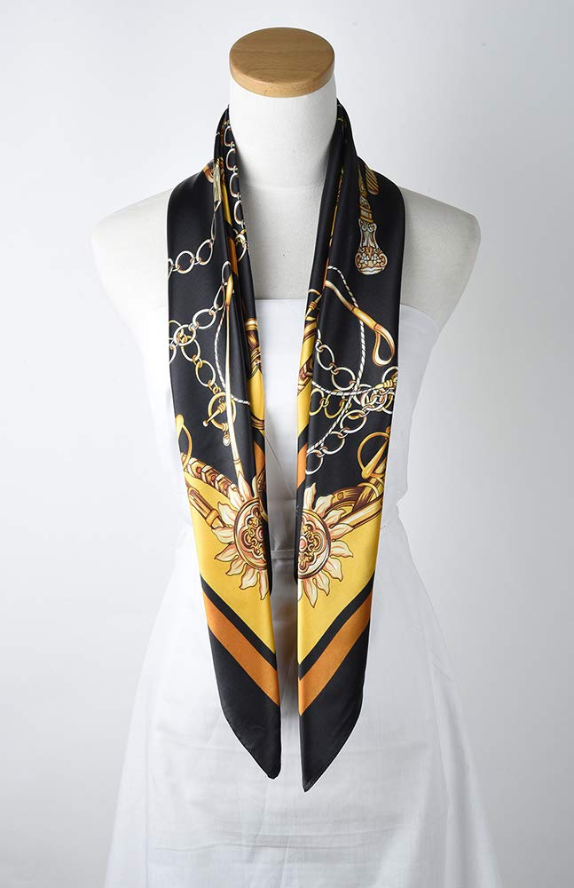 corciova Large Square Satin Silk Lightweight Scarf Hair Wrap Women Black Chain Headband Sleeping at Night Fashion Headscarf - Image 4