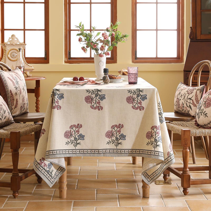 ISAENNE Designer Linen Light Beige Small Square Tablecloth,French Colorful Floral Table Cloth,Stain Resistant Decor Tablecloths for Dining Thanksgiving Christmas Kitchen,55"*55"-Helena E - Image 3