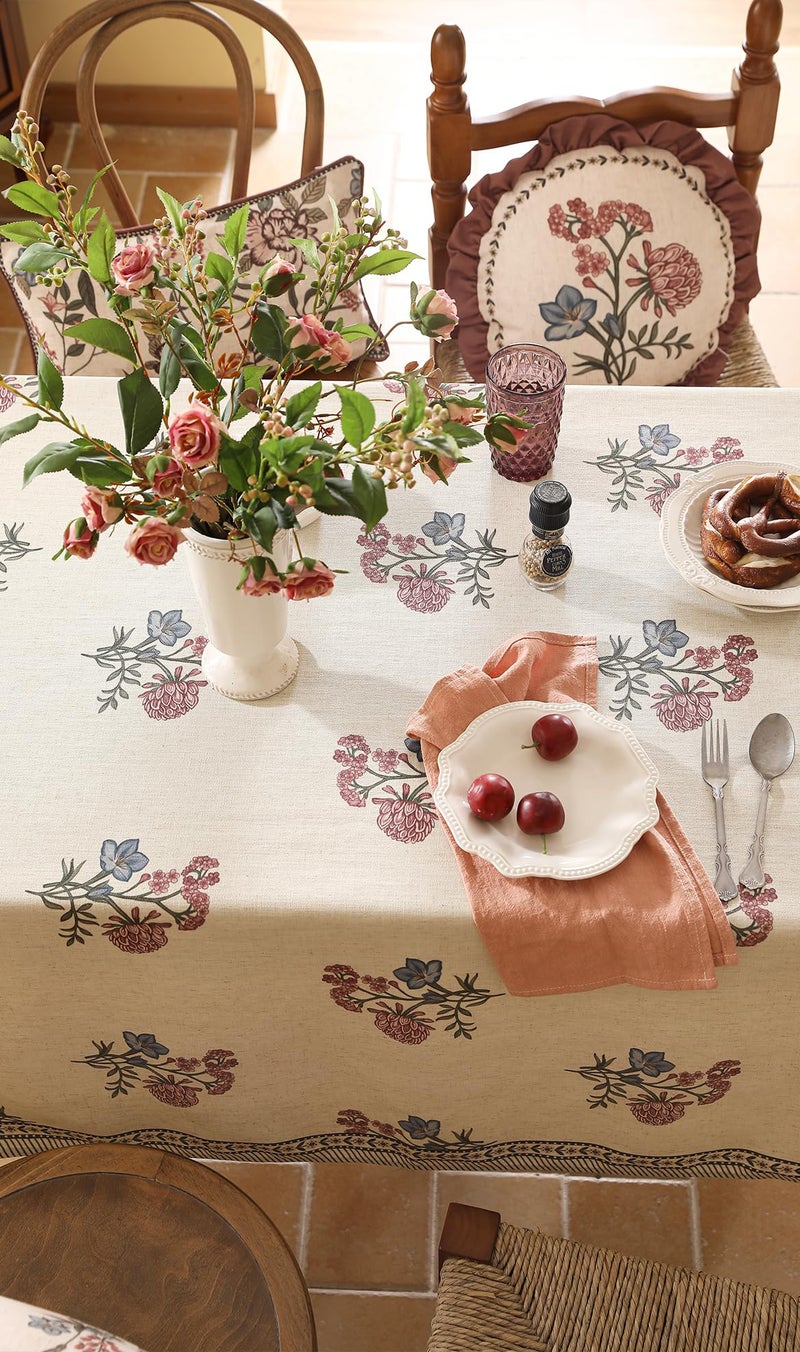 ISAENNE Designer Linen Light Beige Small Square Tablecloth,French Colorful Floral Table Cloth,Stain Resistant Decor Tablecloths for Dining Thanksgiving Christmas Kitchen,55"*55"-Helena E - Image 4