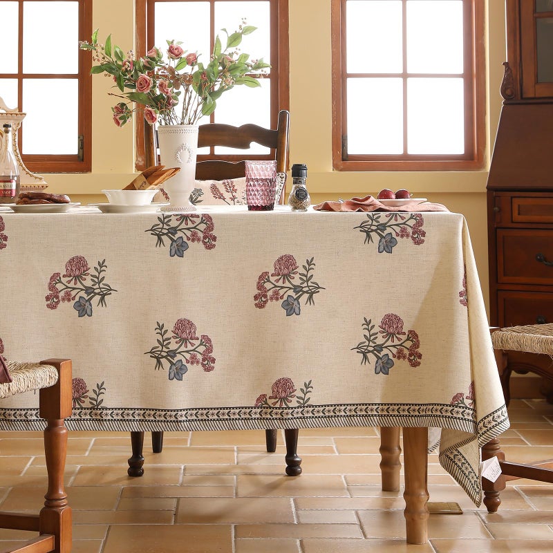 ISAENNE Designer Linen Light Beige Small Square Tablecloth,French Colorful Floral Table Cloth,Stain Resistant Decor Tablecloths for Dining Thanksgiving Christmas Kitchen,55"*55"-Helena E - Image 2