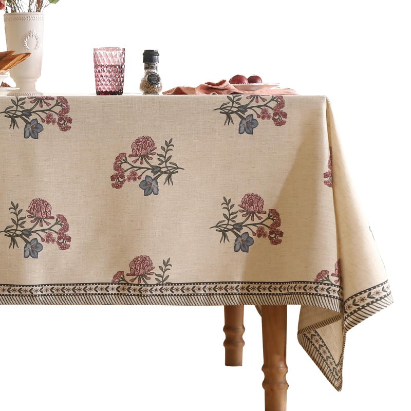 ISAENNE Designer Linen Light Beige Small Square Tablecloth,French Colorful Floral Table Cloth,Stain Resistant Decor Tablecloths for Dining Thanksgiving Christmas Kitchen,55"*55"-Helena E - Image 1