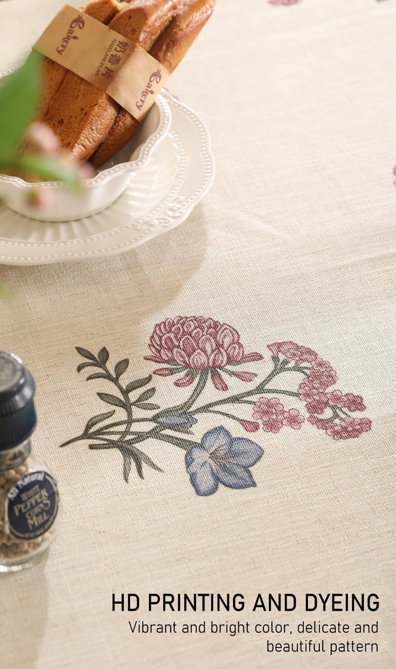 ISAENNE Designer Linen Light Beige Small Square Tablecloth,French Colorful Floral Table Cloth,Stain Resistant Decor Tablecloths for Dining Thanksgiving Christmas Kitchen,55"*55"-Helena E - Image 5