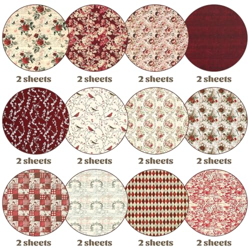 Ethanberg 12x12 Inch Scrapbook Paper Vintage Red Floral Pattern, 24 Sheets/24 Designs Double-Sided Print Craft Papers, Scrapbook Specialty Decorative Paper for DIY Album Decoupage Card Making Scrapbooking - Image 4