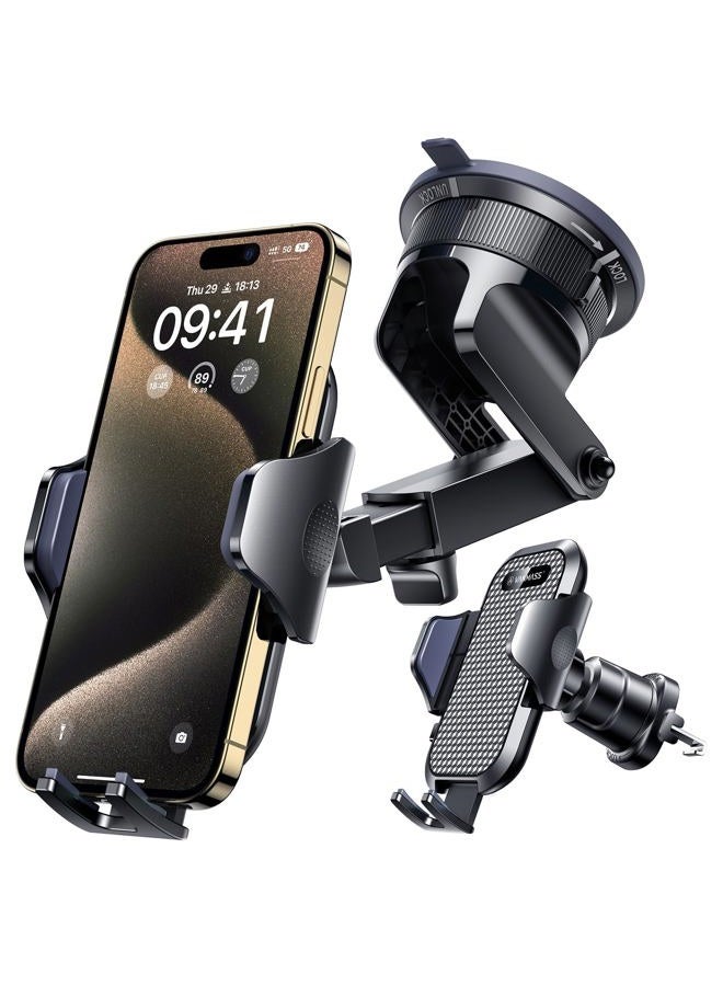 VANMASS [Military-Grade] Car Phone Holder, [Sturdy Hook Clip & Suction], Universal Cell Phone Mount for Car Dashboard Windshield Air Vent, Dash Stand Compatible with iPhone 13 12 11 Pro Max 8 Samsung - Image 1