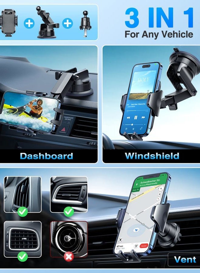 VANMASS [Military-Grade] Car Phone Holder, [Sturdy Hook Clip & Suction], Universal Cell Phone Mount for Car Dashboard Windshield Air Vent, Dash Stand Compatible with iPhone 13 12 11 Pro Max 8 Samsung - Image 4