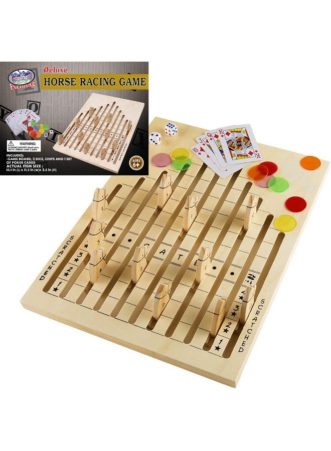 Matty's Toy Stop Deluxe Wooden Horse Racing Derby Game With Dice, Playing Cards & Chips - Image 1