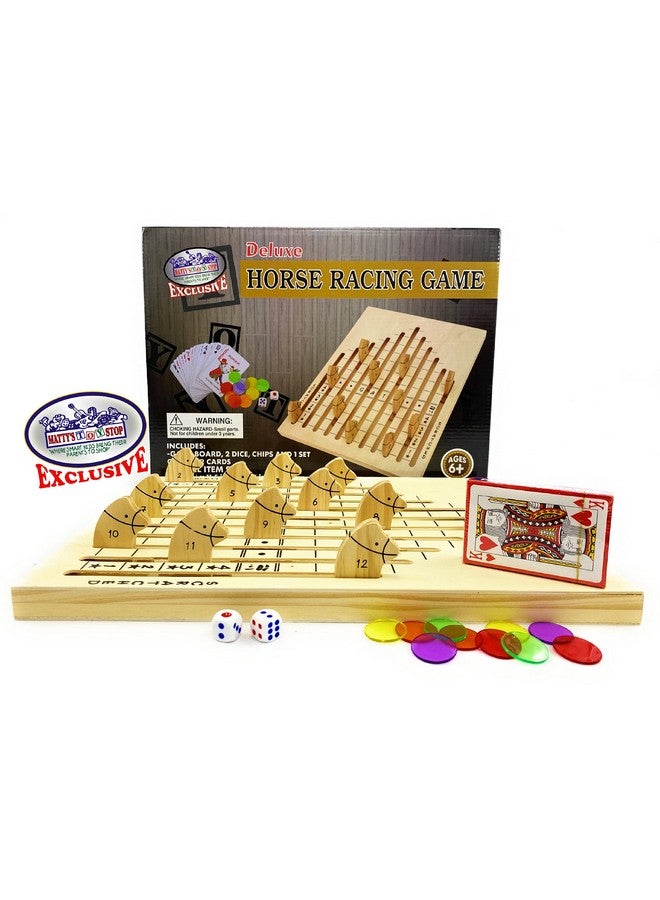 Matty's Toy Stop Deluxe Wooden Horse Racing Derby Game With Dice, Playing Cards & Chips - Image 3
