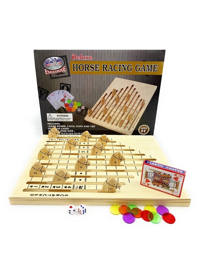Matty's Toy Stop Deluxe Wooden Horse Racing Derby Game With Dice, Playing Cards & Chips - Image 2