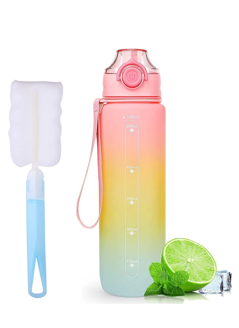SYOSI 1Litre Sports Water Bottle, 1L Water Bottle With Lock Cover & Leak Proof Reusable Sports Drinking Bottle For Gym School Office Cycling Outdoor Sports (Pink)  - Image 1