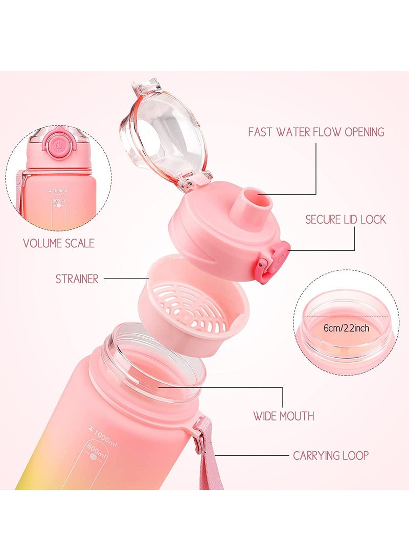 SYOSI 1Litre Sports Water Bottle, 1L Water Bottle With Lock Cover & Leak Proof Reusable Sports Drinking Bottle For Gym School Office Cycling Outdoor Sports (Pink)  - Image 3