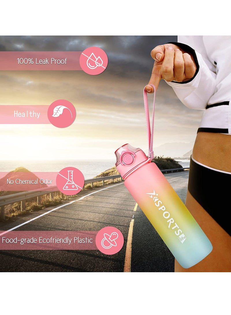 1Litre Sports Water Bottle, 1L Water Bottle With Lock Cover & Leak Proof Reusable Sports Drinking Bottle For Gym School Office Cycling Outdoor Sports (Pink)