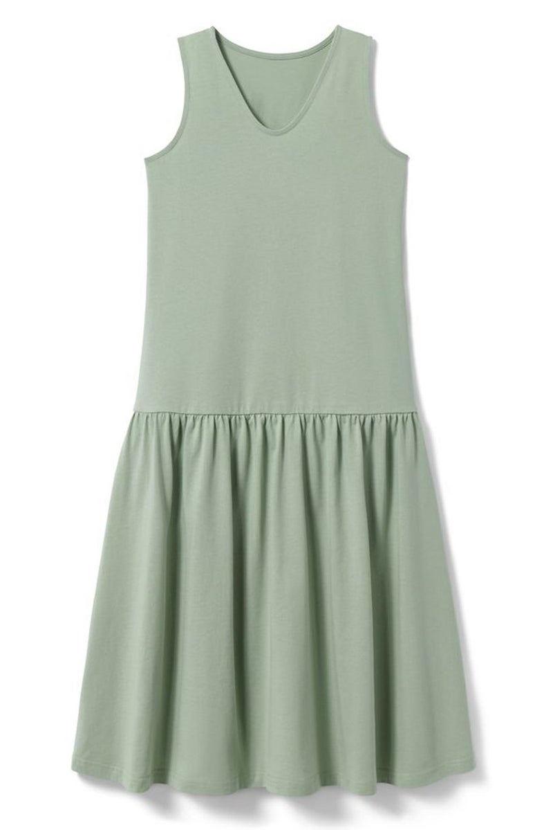 Tchibo Kids Girl Solid Waist Drop Dress, Olive - Image 2